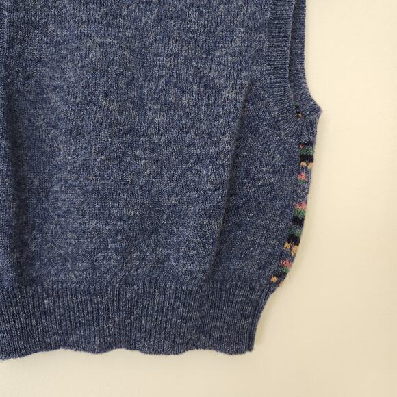 Vintage 70s The Villager Blue Fair Isle Knit Wool Sweater Vest Collared 80s S - Picture 7 of 8